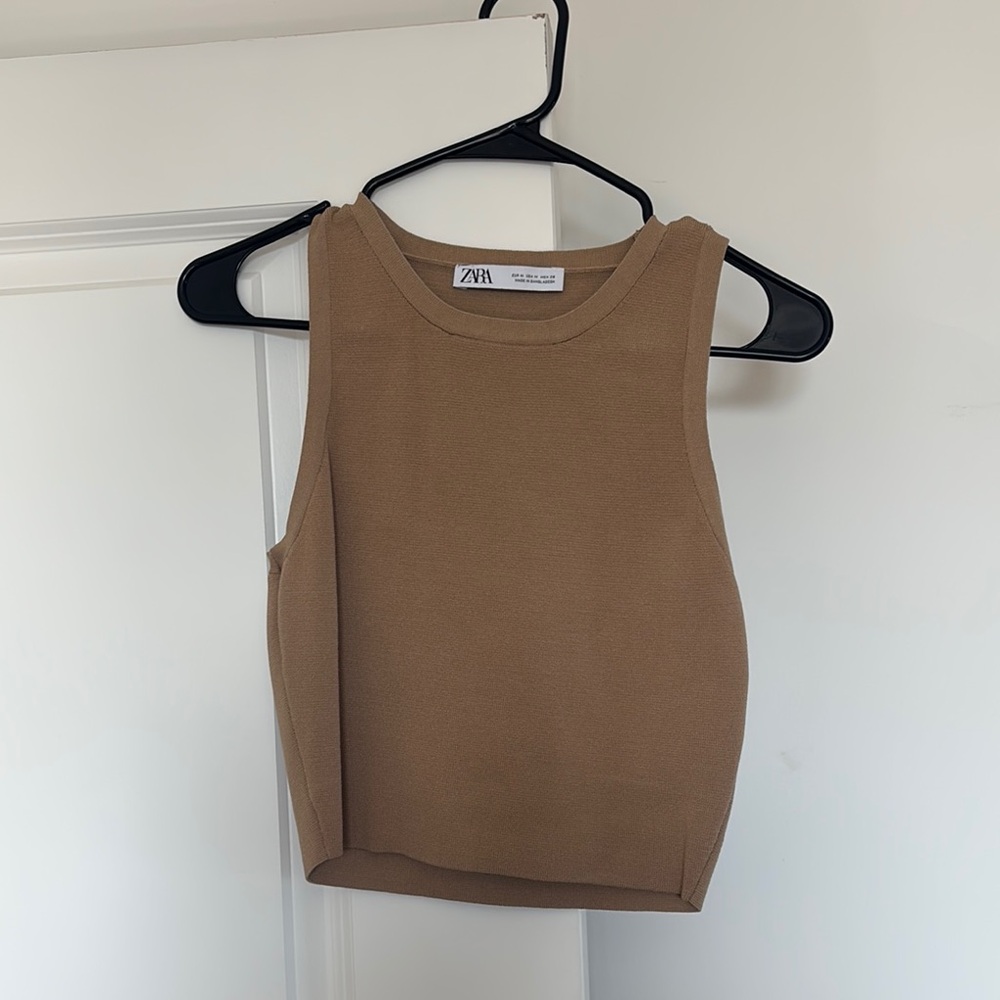 Zara Tan Fitted Crop Tank Top